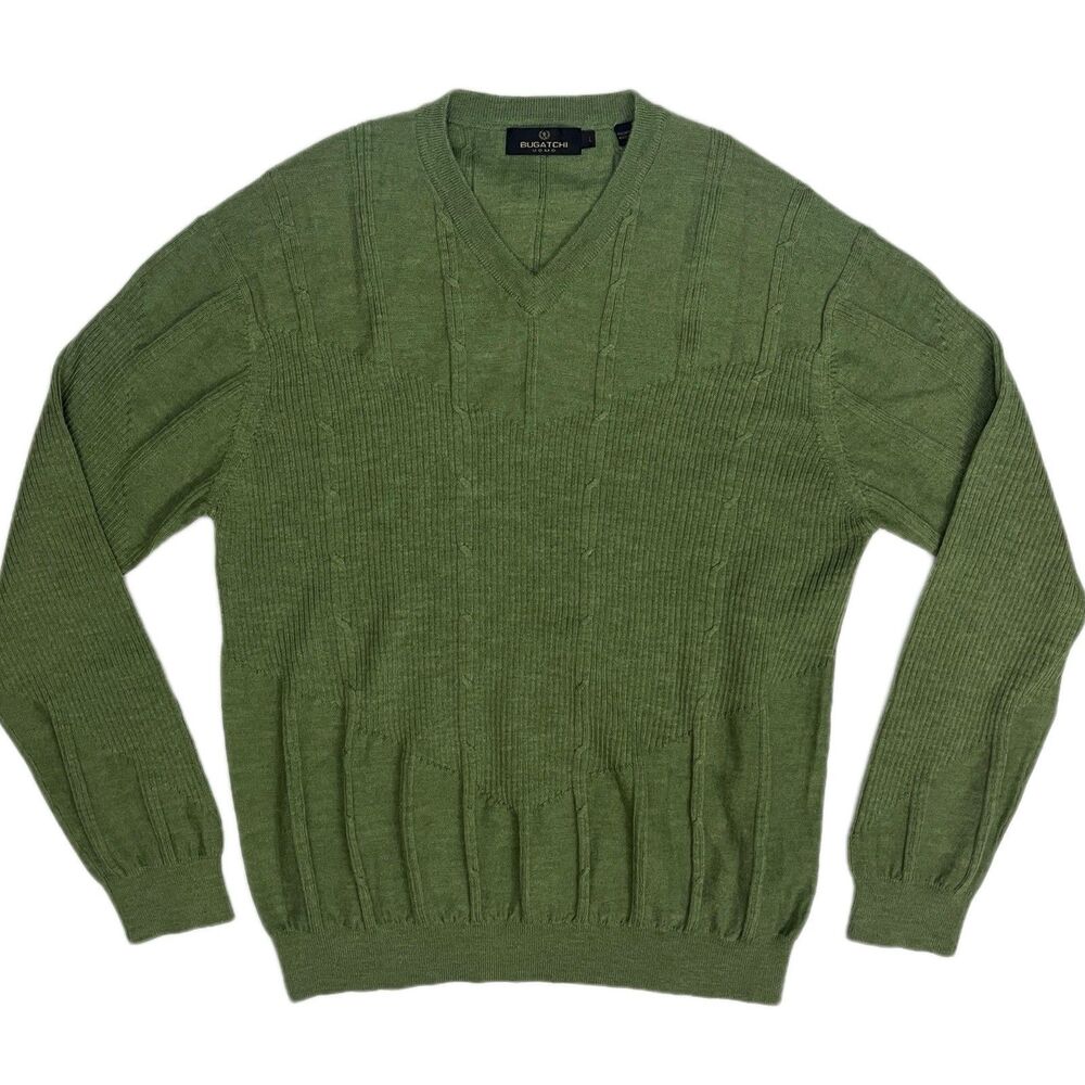 Bugatchi Uomo Italian Merino Wool Men’s Multi Knit Sweater Sz L Olive Green